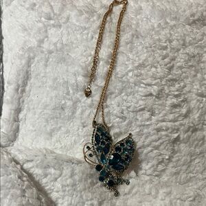 Elegant Gold Butterfly Necklace with Blue Accents